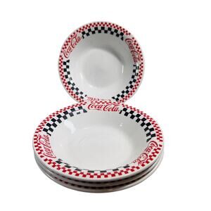 Coca-Cola Gibson Set of Four (4) 8" Bowls 1996 Retro 50's Racing Red White Black